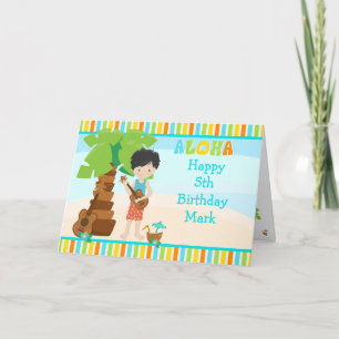 Carte Aloha Black Hair Boy Anniversaire