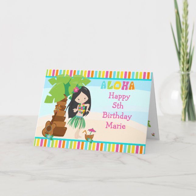 Carte Aloha Black Hair Girl Anniversaire (Devant)