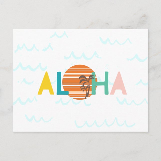 Carte Aloha Hawaii Beach Waves, Coucher de soleil, (Devant)
