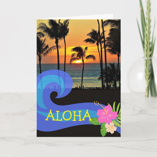Carte Aloha Hawaiian Sunset Palm Trees Belle journée (Devant)
