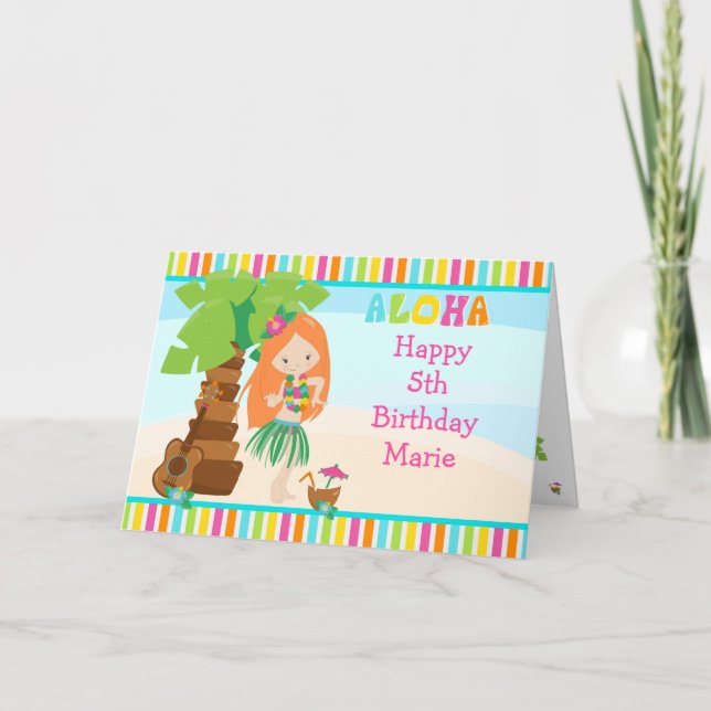Carte Aloha Red Hair Girl Anniversaire (Devant)