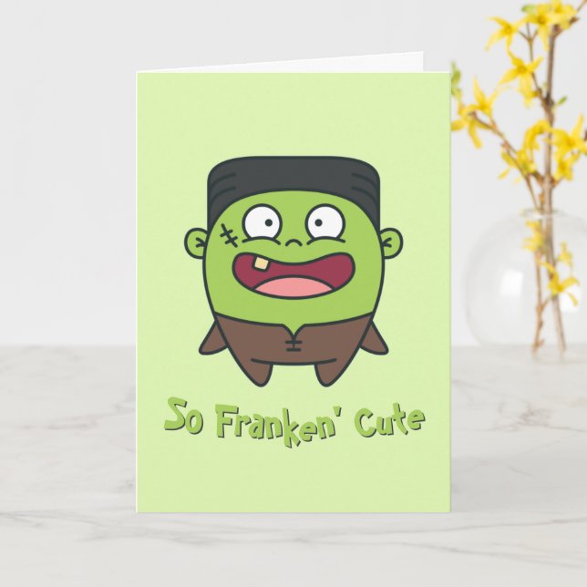 Carte Alors Franken' mignon drôle Frankenstein Halloween (Fleur jaune)