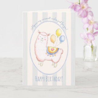 Carte Alpaca à l'aquarelle avec ballon bleu clair pour a