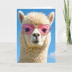 Carte Alpaca d'anniversaire portant des lunettes en form