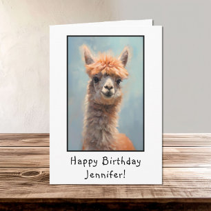 Carte Alpaca Portrait heureux Anniversaire Nom