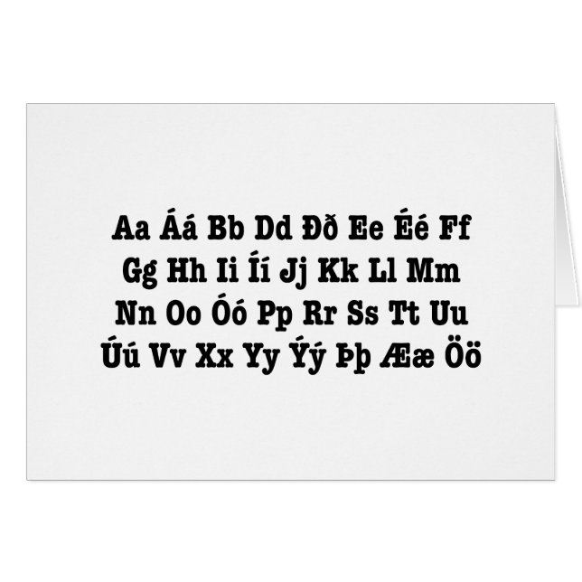 Carte Alphabet islandais [Íslenska Stafrófið] (Devant horizontal)