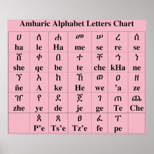 Carte alphabétique en amharique - Poster à 33 degr