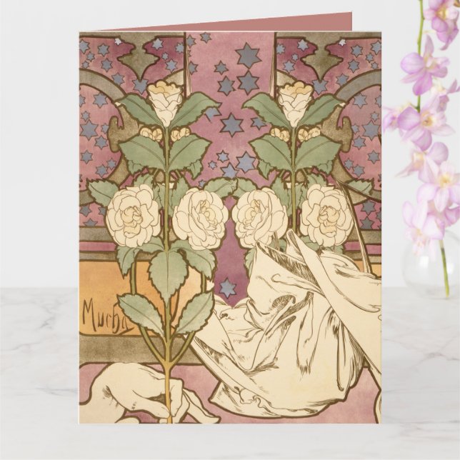 Carte Alphonse Mucha Elégante Art Nouveau Stars Camellia (Orchidée)