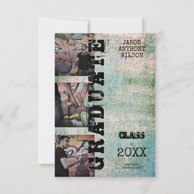 Carte Alternative Three Photos Graduation Grunge Texture (Devant)