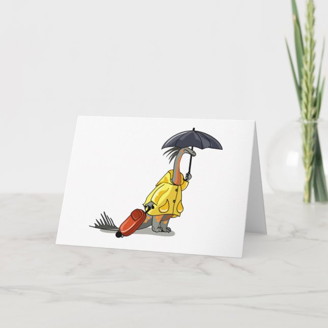 Carte Amargasaurus Portant Un Parapluie Et Une Valise. (Devant)