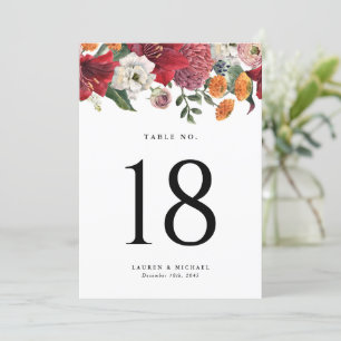 Carte Amaryllis and Mums Botanical Mariage Numéro de tab