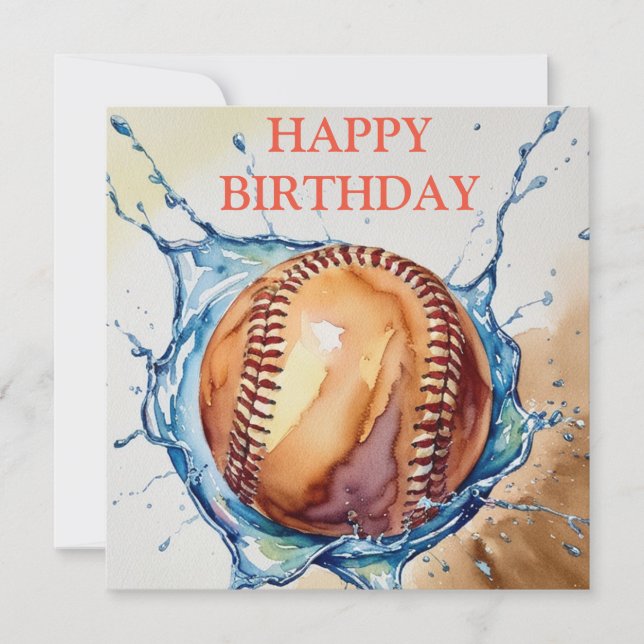Carte Amateurs de baseball Aquarelle Splash Anniversaire (Devant)