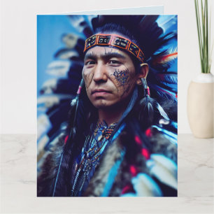 CARTE AMÉRICAIN INDIAN CHIEF PHOTO ANNIVERSAIRE GRANDES 