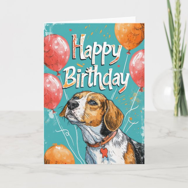 Carte American English Foxhound avec ballons Anniversair (Devant)