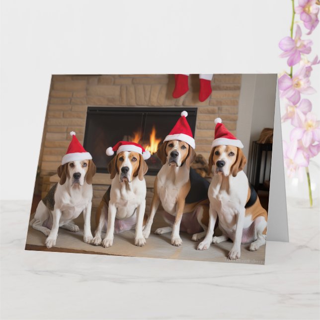 Carte American English Foxhound Freplace Noël (Orchidée)
