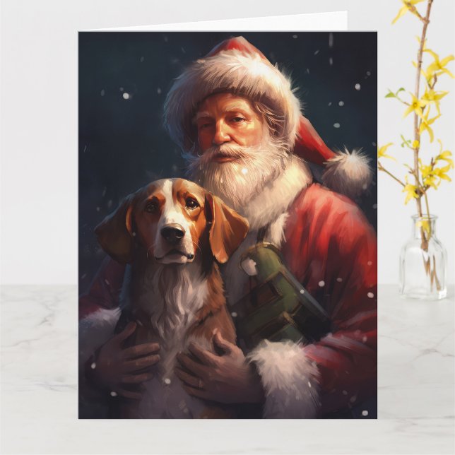 Carte American English Foxhound Santa Claus Noël (Fleur jaune)