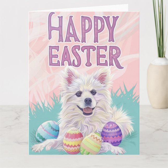 Carte American Eskimo Foxhound Happy Pâques (Devant)