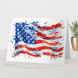 Carte American Flag USA Watercolor 4 juillet