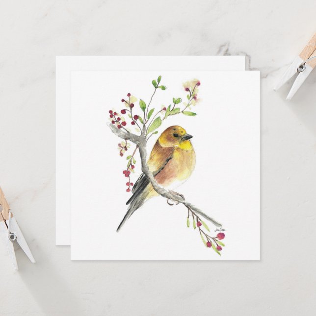 Carte American Goldfinch Bird Berries (Devant/Arrière en situation)