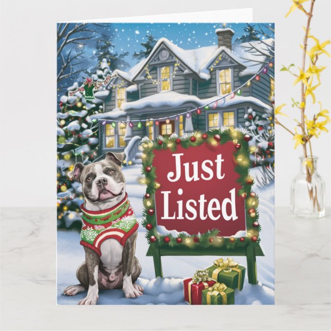 Carte American Pitbull Festive Humour Realtor Noël (Fleur jaune)