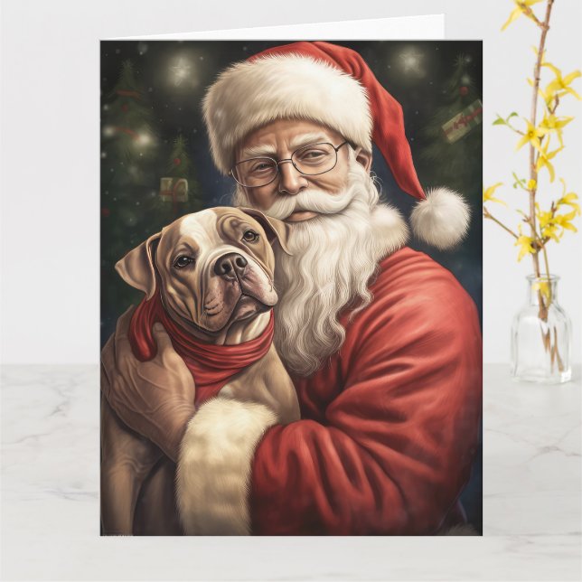 Carte American Staffordshire avec Noël au Père Noël (Fleur jaune)