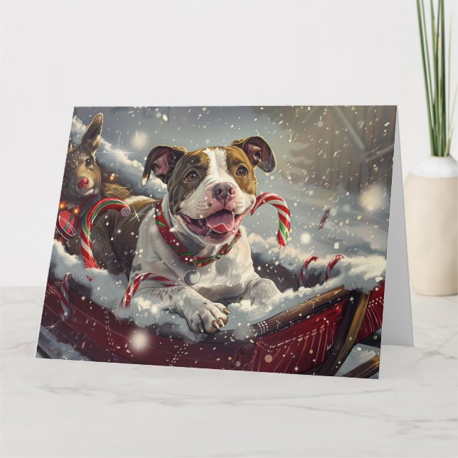 Carte American Staffordshire Chien Festif de Noël (Devant)