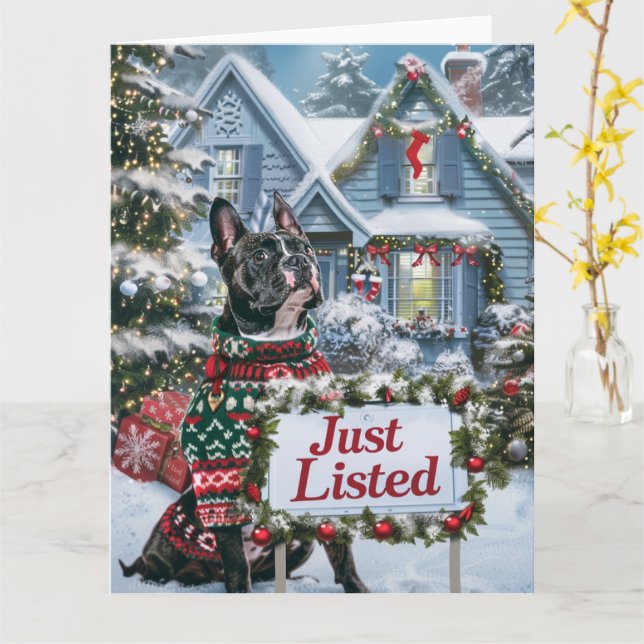 Carte American Staffordshire Festin Realtor Noël (Fleur jaune)