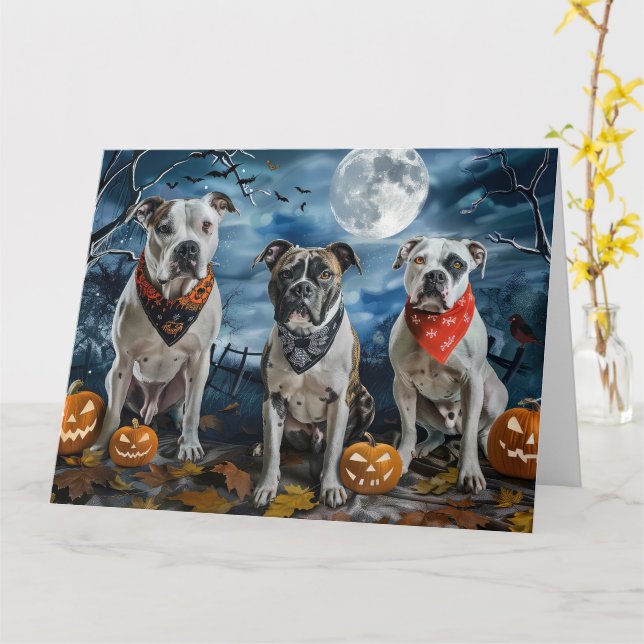 Carte American Staffordshire Halloween Éffrayant (Fleur jaune)
