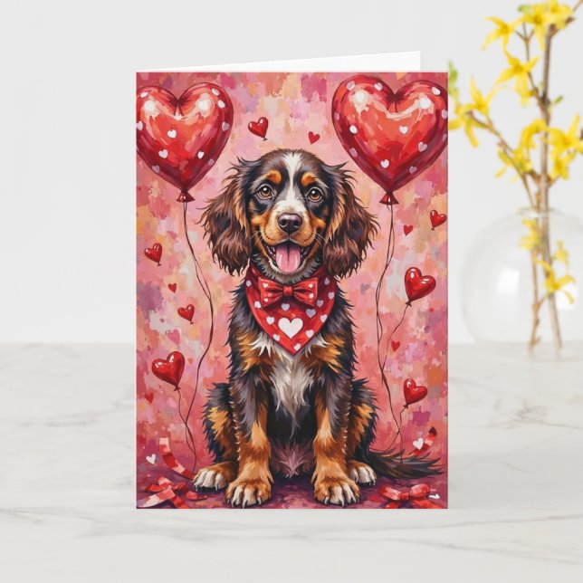 Carte American Water Spaniel Valentine Dog with Hearts (Fleur jaune)
