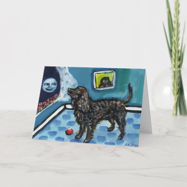 Carte American Water Spaniel voit la lune souriante (Devant)