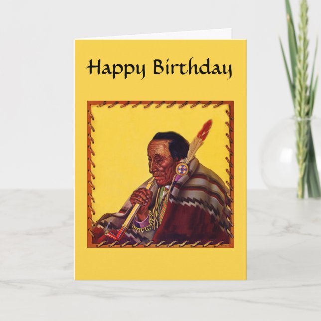Carte Amérindien Guerrier Pipe de Paix Anniversaire (Devant)