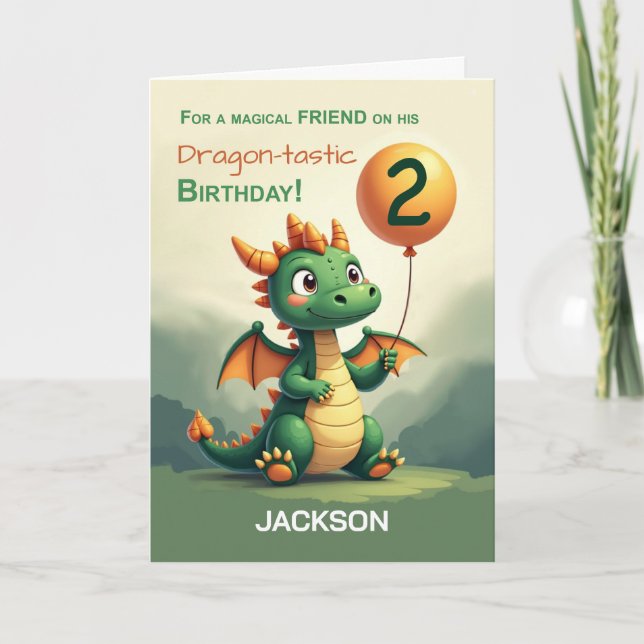 Carte Ami 2e anniversaire mignon Dragon Personnaliser Ba (Devant)