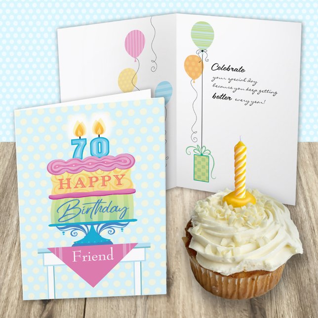 Carte Ami 70e anniversaire de gâteau Nombre de bougies (Créateur téléchargé)