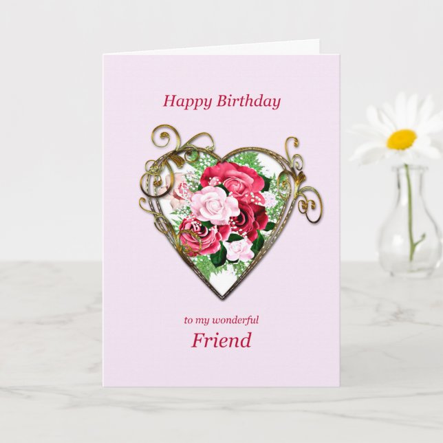 Carte Ami Anniversaire Antique Rose peint (Petite plante)