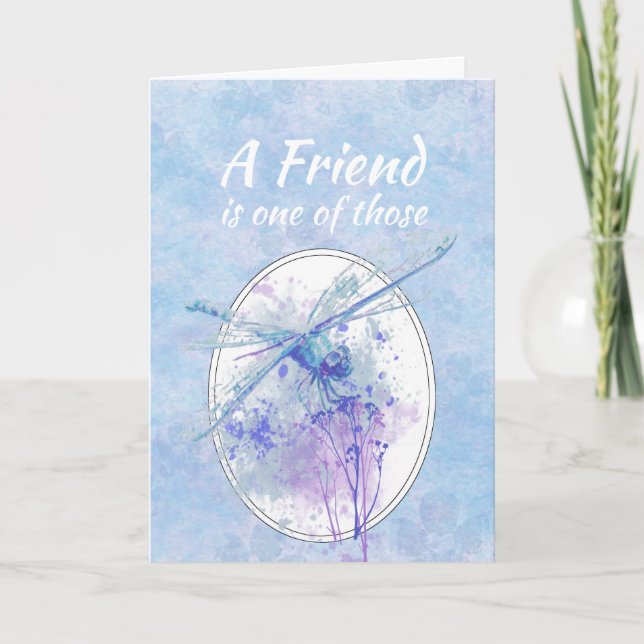 Carte Ami Anniversaire Bleu Dragonfly Aquarelle Art (Devant)