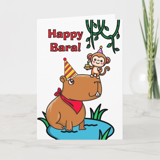 Carte Ami Anniversaire Capybara et singe (Devant)