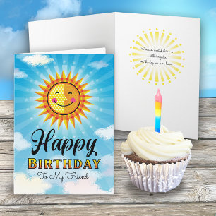 Carte Ami Anniversaire Jaune Orange Soleil souriant Cart
