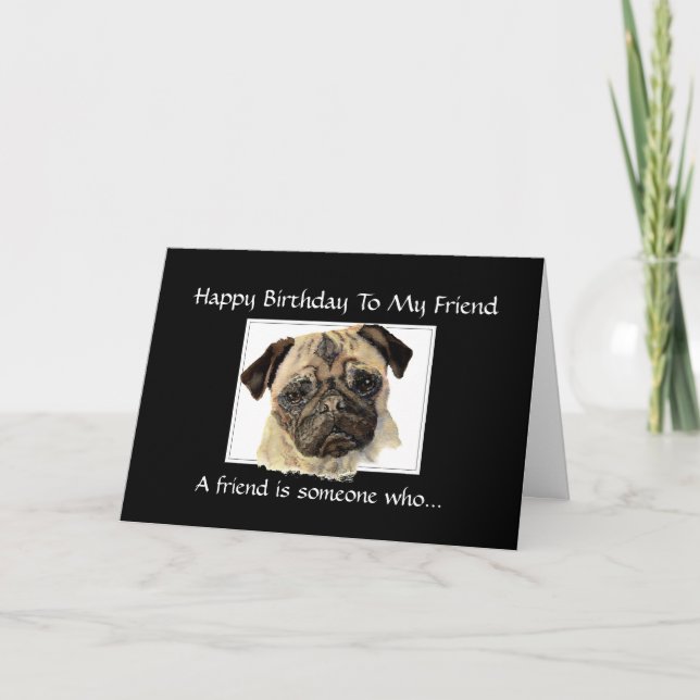 Carte Ami d'anniversaire amusant - Carlin, animal, anima (Devant)