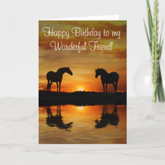 Carte Ami d'anniversaire avec des chevaux et de l'eau