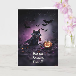 Carte Ami Halloween mignonne et drôle Kitten noir