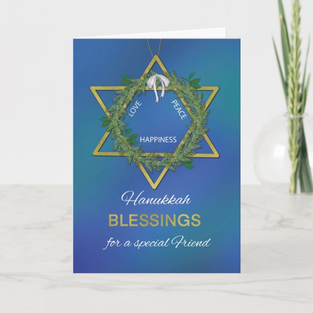 Carte Ami Hanoukka Blessings Star de David Gold Look (Devant)