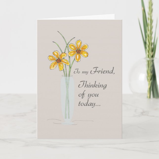 Carte Ami, je pense à vous deux fleurs Vase (Devant)