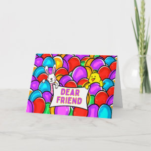 Carte Ami Oeufs de Pâques colorés lapin et poussin