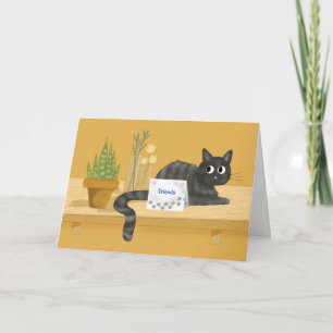 Carte Ami Penser à vous drôle Chat sur le Plante de tabl