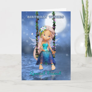 Carte Ami spécial, Anniversaire jolie fée sur un swing