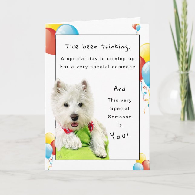 Carte Ami spécial, Westie et ballons de joyeux (Devant)