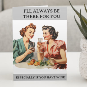 Carte Amies du vin drôle Humour Rétro femme de ménage