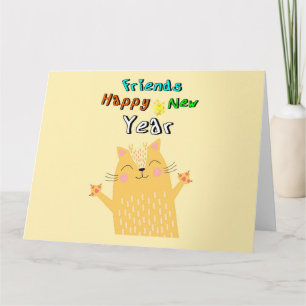 Carte Amis Bonne Année 1 janvier chat Nouvel An