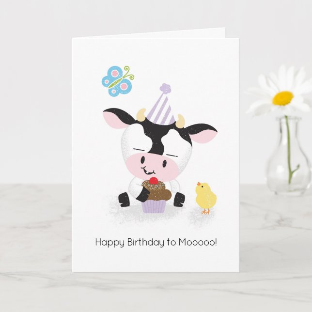 Carte Amis de la ferme Vache joyeuse Bonne fête d'annive (Petite plante)