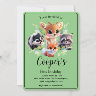 Carte Amis de la forêt renard skunk raccoon anniversaire